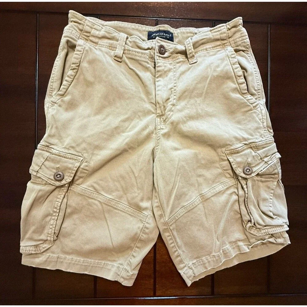 🔥American Eagle Cargo Shorts Mens 30 Khaki Beige Classic Y2K Extreme Flex